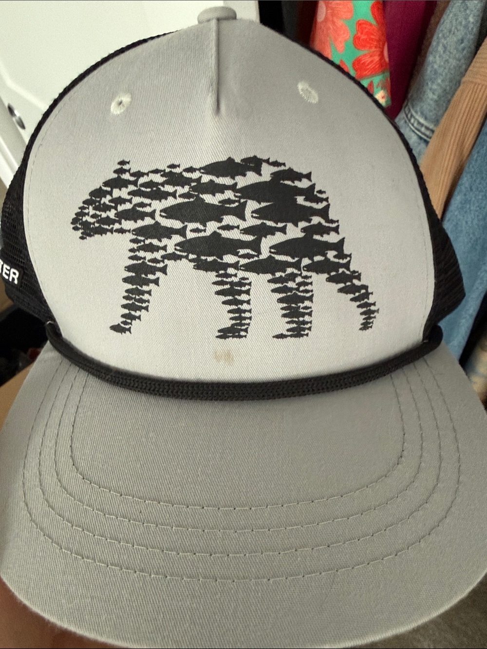 Kids Grey and Black Bear Graphic Trucker Hat